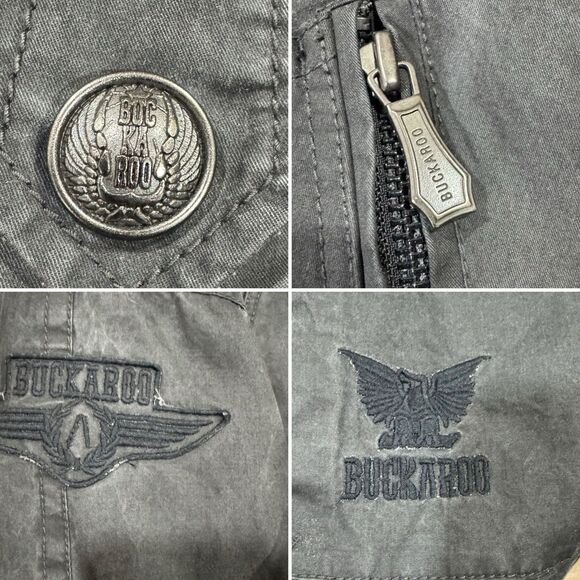 Vintage Buckaroo Parka Jacket Grunge Goth Fish Tail Hoodie Pockets Charcoal Lrg - Picture 11 of 14